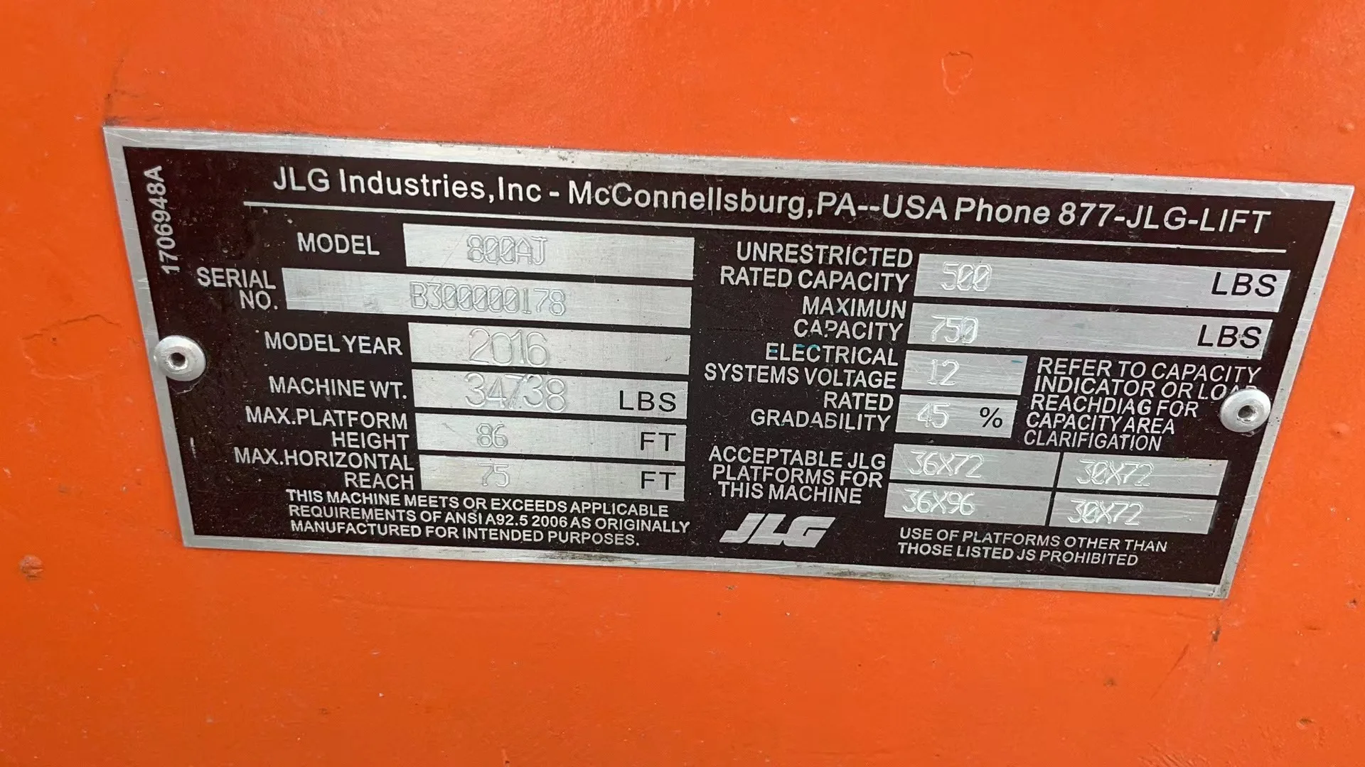 2008 JLG 800AJ 4WD Diesel Articulating Boom Lift, Max Platform Height 24.38m, Max Horizontal Reach15.8m
