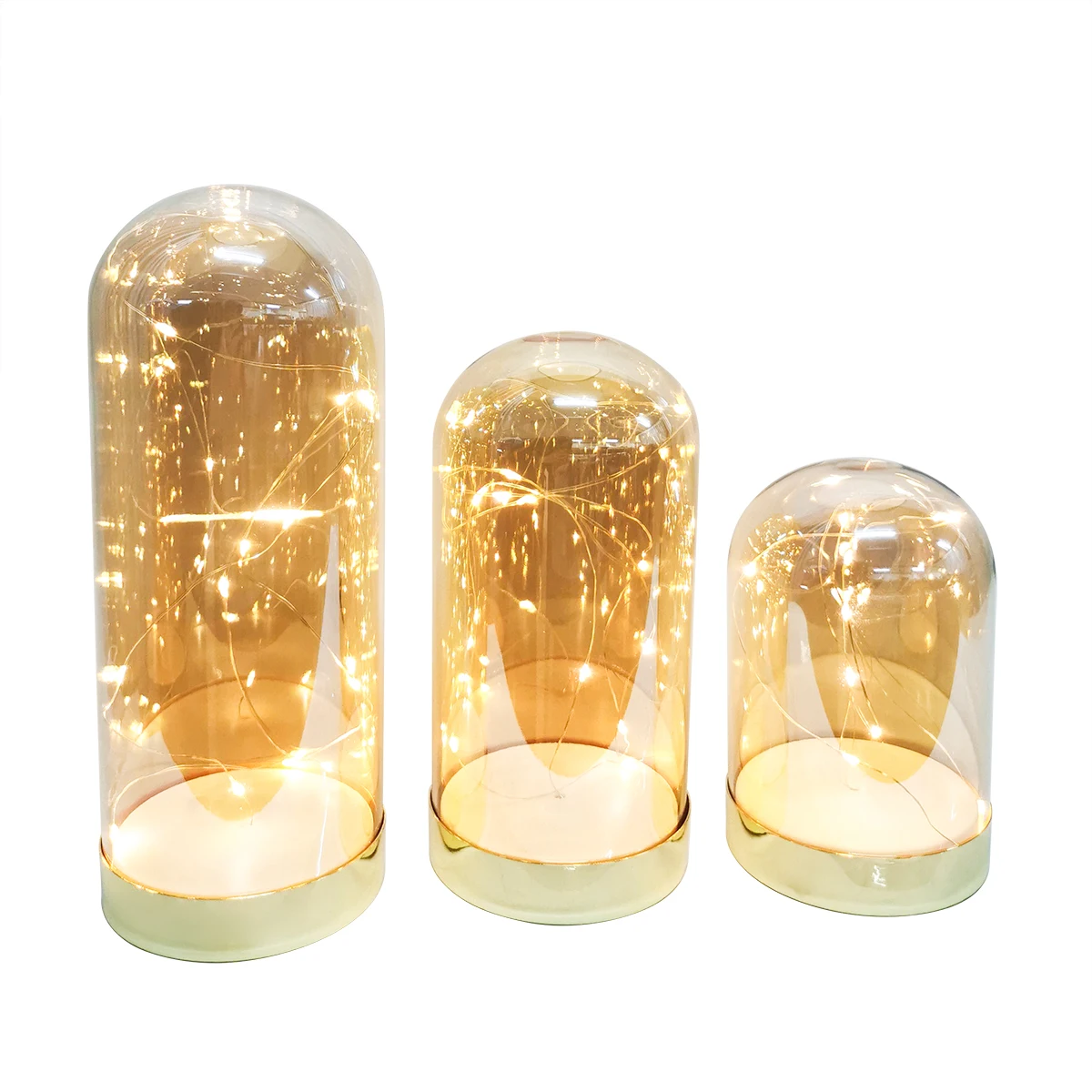 Newest Glass Dome Bell Jar Cloche Display Metal Base With Fairy LED Night Light Decorations Christmas Gift for Wedding