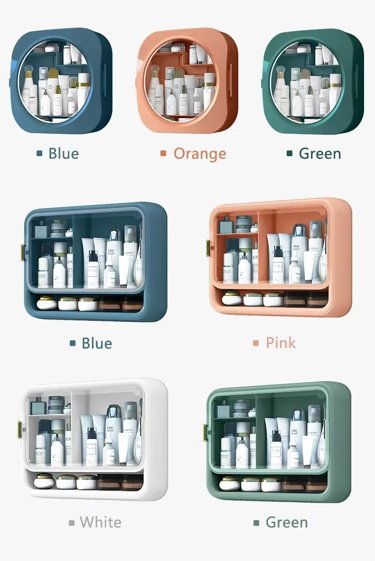 Drill-free Easy Install Bathroom Makeup Holder Waterproof Wall Hanging Cosmetics Organizer Bathing Products Storage Box supplier