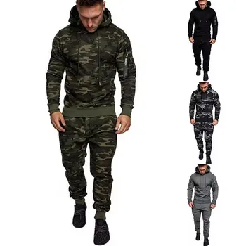 Training & Jogging Hoodies Sweatsuit 2 Piece Sports Gym Mens Camo Fashion Outdoor Hiking Tactical Cargo Tracksuits