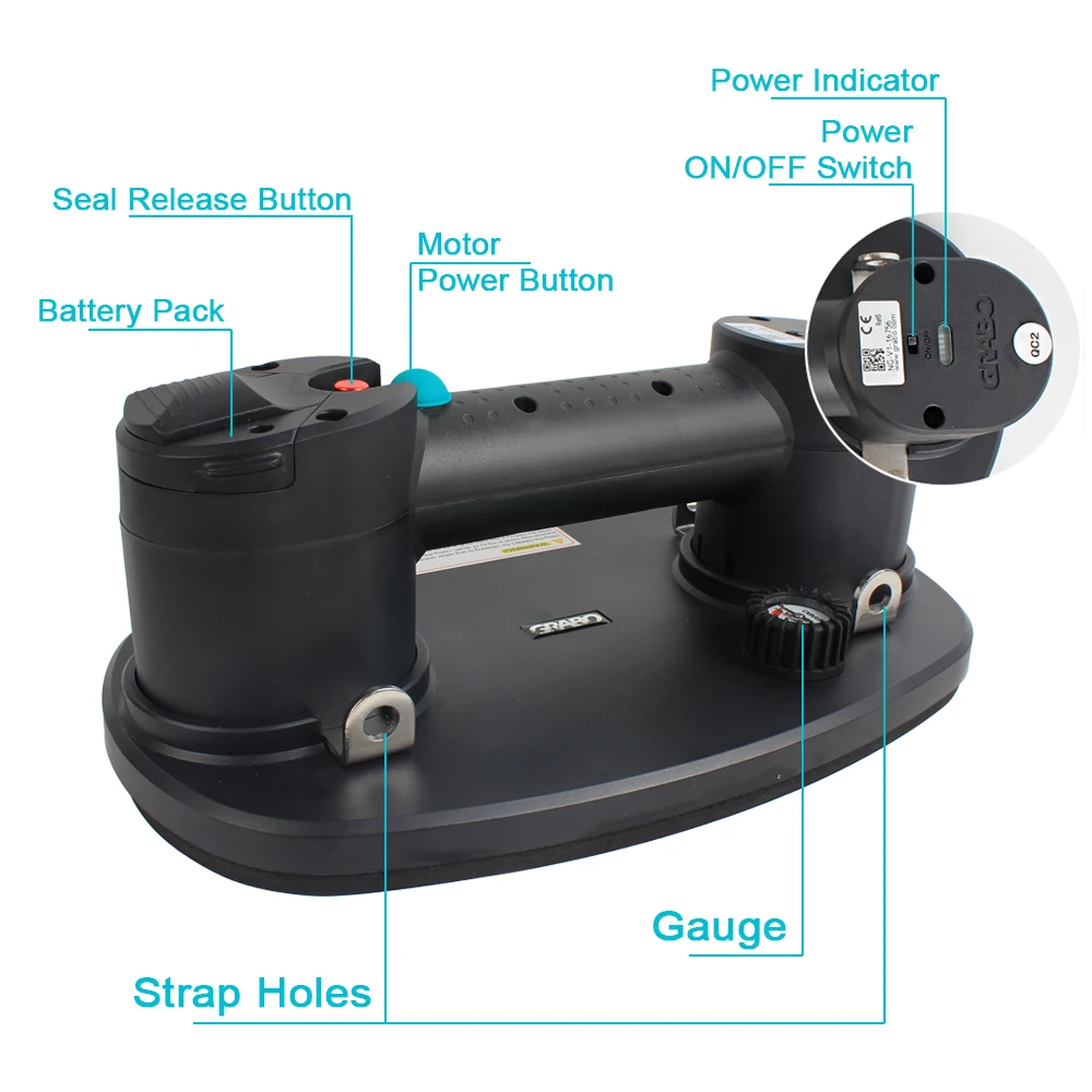 Электрический вакуумный подъемник Raizi Grabo с присоской для стеклянной плитки, дерева, стен, камня, гранита, мрамора