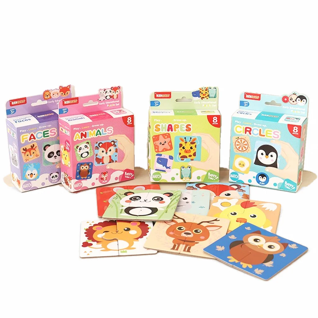 Keybaby KB240056 Toddler Matching Puzzle Cards 2 Piece Puzzle Set for Kids Faces Animals Shapes Circles Preschool Learning Toys