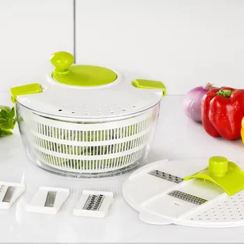 7 in 1 Multi Kitchen 4L Salad Set Kitchen Manual Control Large Salad Spinner Colander Kitchen  Hand Slicer  Salad  Dryer