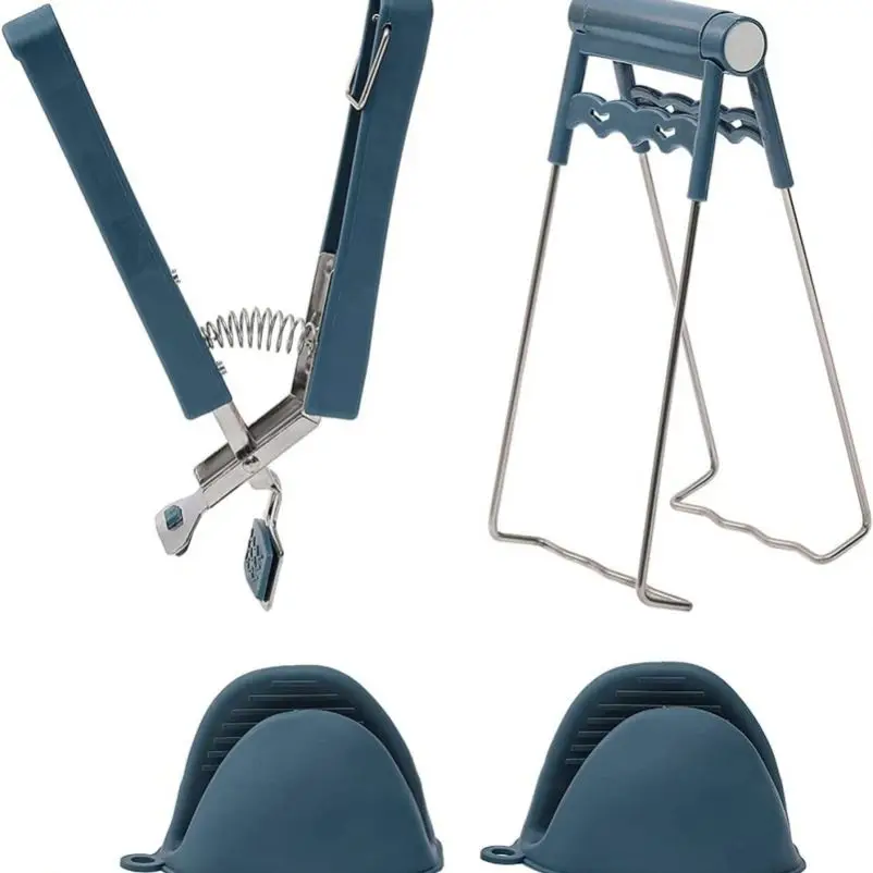 Silicone Kitchen Hot Plate Gripper Stainless Steel Bowl Clips Non-Scalding BBQ Cooking Grilling Locking Tongs Bowl Clip