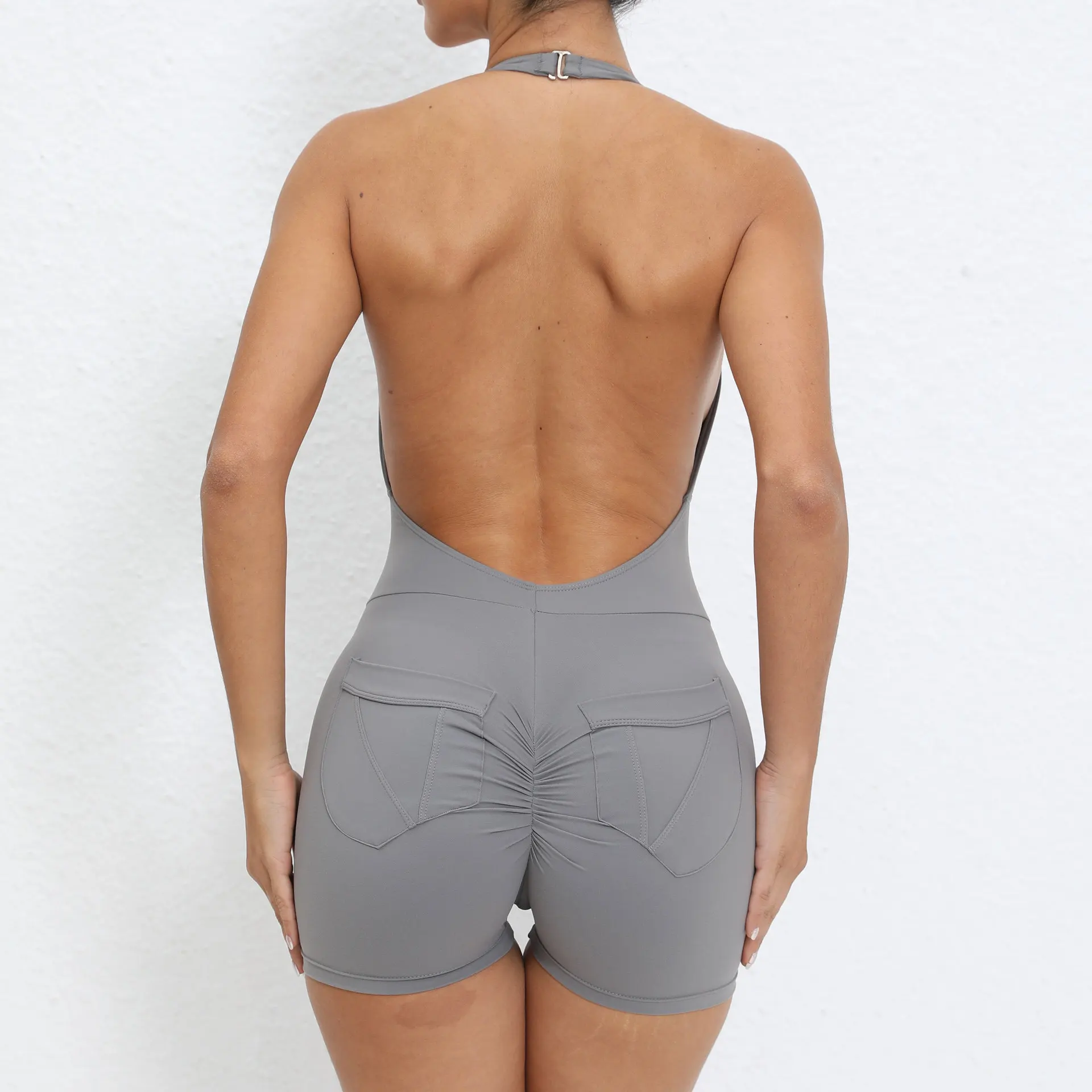 2024 New style sexy womens yoga jumpsuit one piece Nude fabric lift hips fitness sportswear yoga bodysuit jumpsuit factory