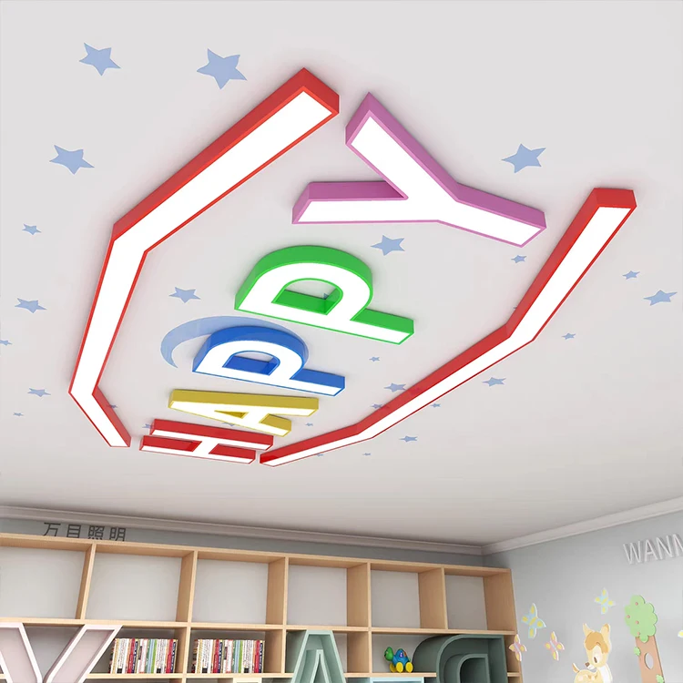 Modern Style Letter-Shaped LED Ceiling Chandelier Customized Design for Kindergarten Studio Library Classroom