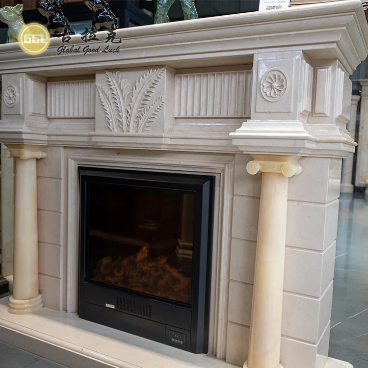 Home Fireplace Decorative Mantels Hand Carved White Marble Fireplace Mantel Surround factory