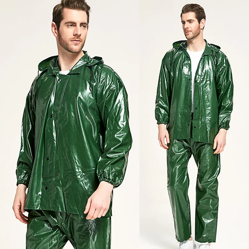 PVC Split Rain Coat Waterproof Motorcycle Suit XXL Size Plastic Rain Jacket Pants Outdoor Windproof Logo Printed Travel Style