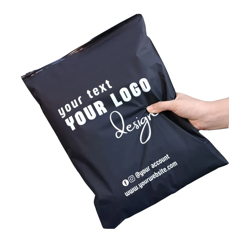 Custom Logo Clothing Packaging Black Frosted Zipper Bags Clear Frosted ...