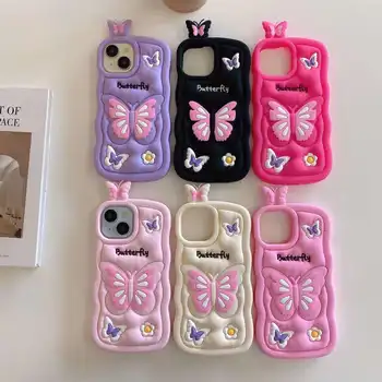 wholesale cute 3D silicone butterfly  design mobile cover case for iphone 15 16 pro max  protective  cellphone case for girls