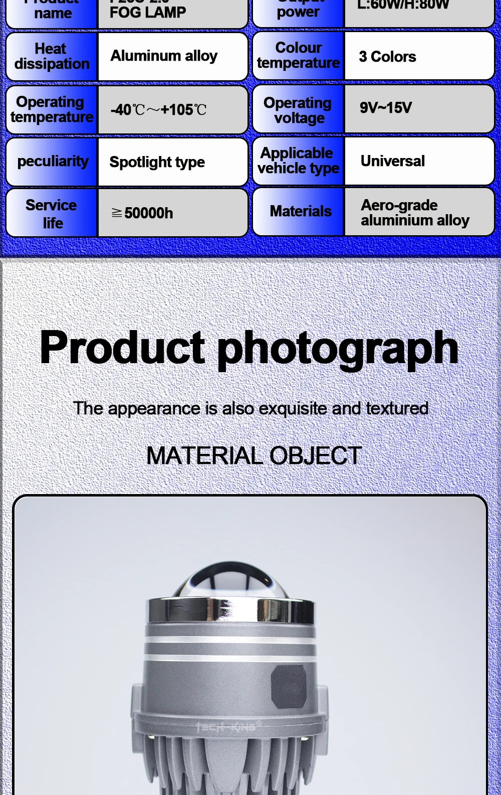 Universal 3 colors 2 inch 80W Bi LED projector lens fog lights Retrofit kit For Toyota For Nissan For Honda laser fog light