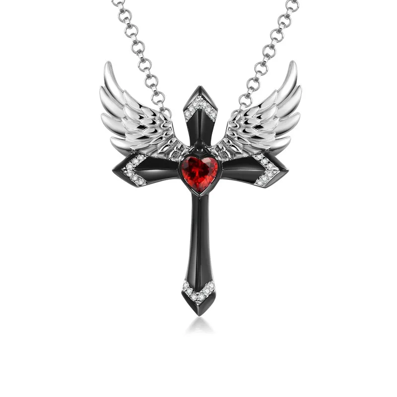 new black cross necklace lady angel wing ruby necklace - buy
