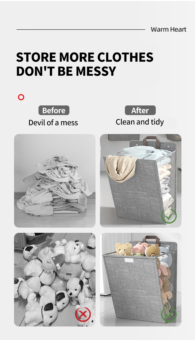 Portable & Space-Saving Hanging Laundry Hamper with over Door Hooks & Adhesive Square Laundry Hamper