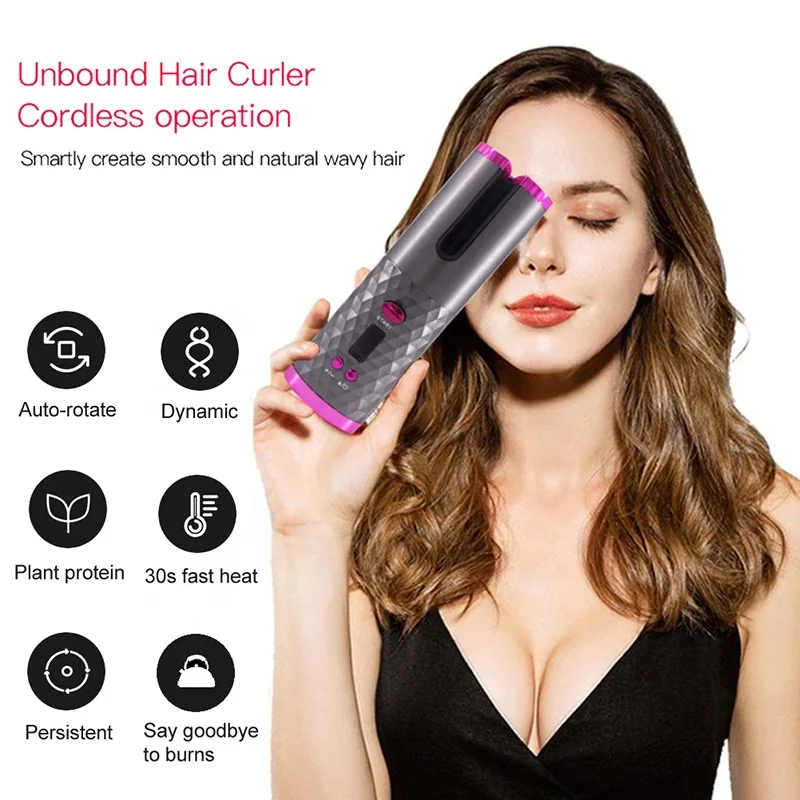 USB Rechargeable Cordless Automatic Fast Heating Curling Iron Portable Ceramic Barrel Hair Curling Wand for Hair Styling Anytime