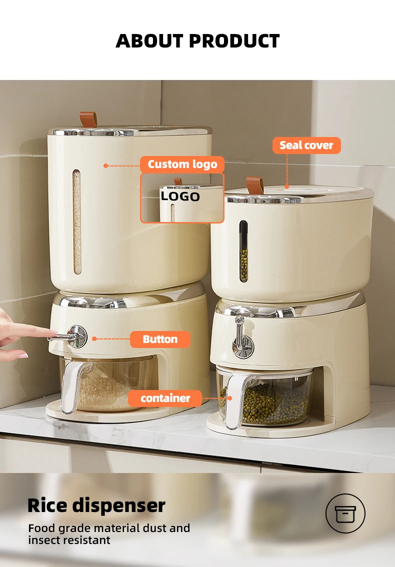 Wannuo 15/23L Kitchen Rice Dispenser Kitchen Grain & Rice Storage Modern Kitchen Rice Box With Cup supplier