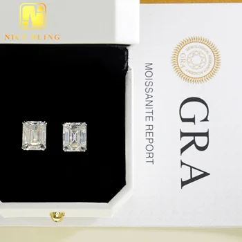 VVS D Emerald Moissanite Diamond Earrings 925 Silver Hip Hop Jewelry Luxury Men Women Fashionable Ear Studs