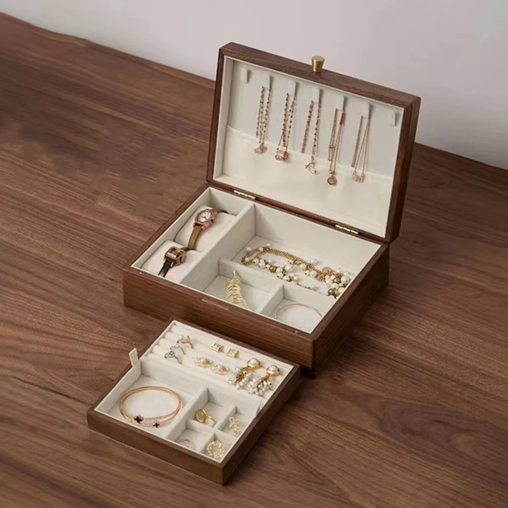 Walnut Desktop Jewelry Box,Ring Earrings Storage Box,Jewelry Display