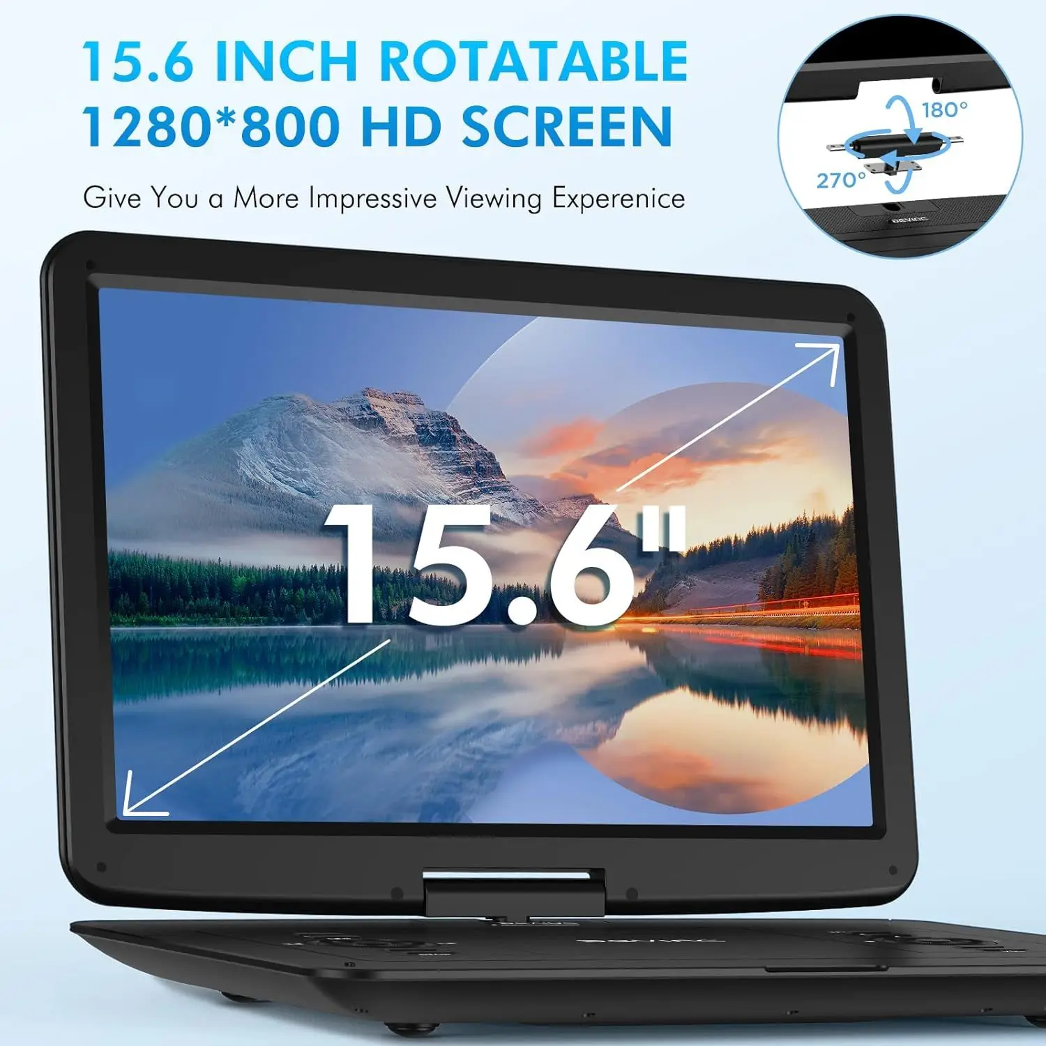 DB 17.9 Inch Portable DVD Player 15.6 Inch HD Swivel Screen Supports Multiple DVD CD Formats SD Card Sync TV 6 Hours Battery