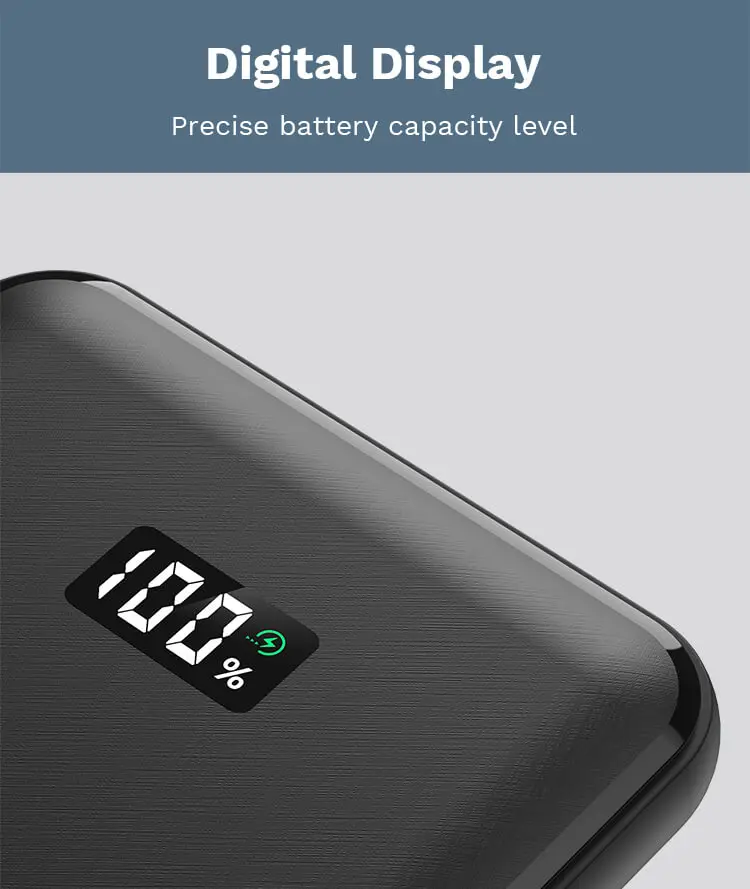 Dual USB Ports and USB C input Output 5V 9V 12V Rechargeable External Battery Type-C Phone Charger 10000mAh Power Bank