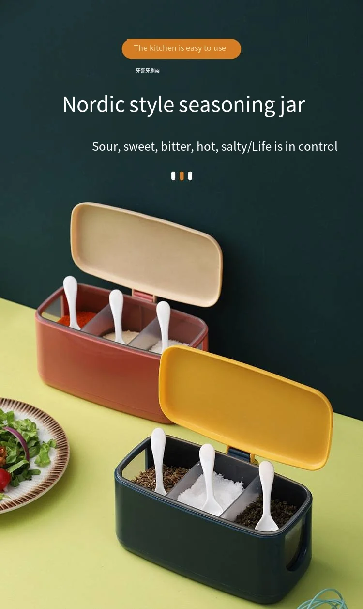 Sub-style taste box Nordic color material box household multi-cell one with spoon seasoning box kitchen factory