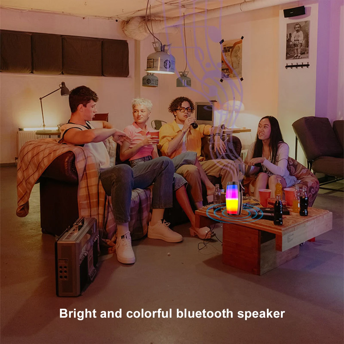 LED Light Portable Bluetooth Speaker Wireless Bass Column Waterproof Outdoor USB Speakers Support AUX TF Subwoofer