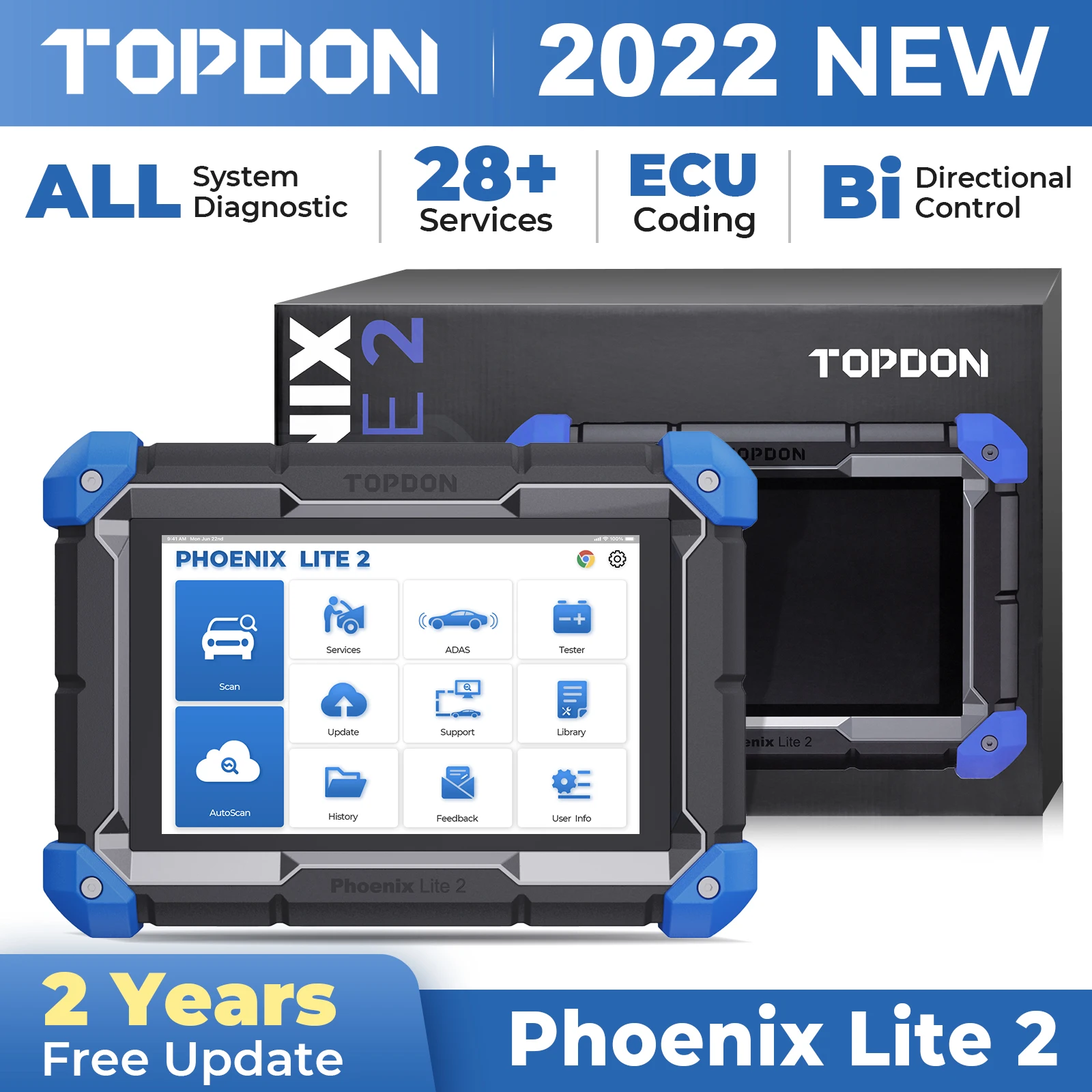 Scanner Auto TOPDON Phoenix Lite2 - Diagnostic OBD2, Programmation Clés, 35+ Fonctions