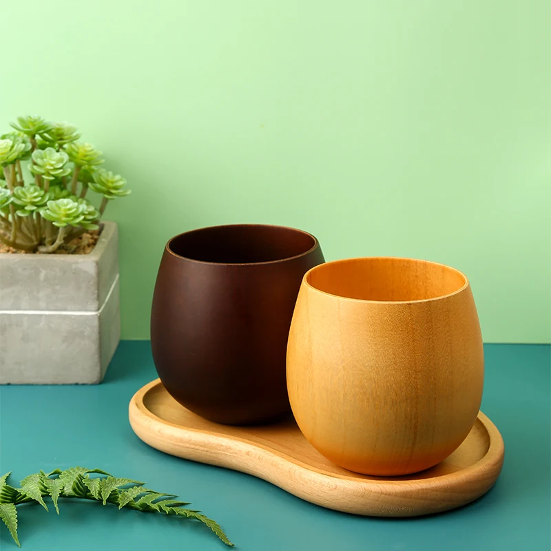 Natural Japanese Two-Color Wooden Big Belly Mug Reusable Jujube Wood Pot-Bellied Cup Water Tea Beer Coffee Milk Handmade PC Gift