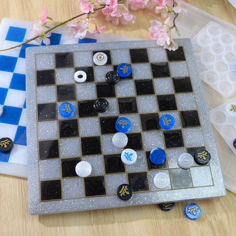 DIY Crystal Epoxy Crown Chess Pieces Mirror Silicone Mold Resin Art Molde Resina Epoxi Game Checkers Board-for Cake Tools