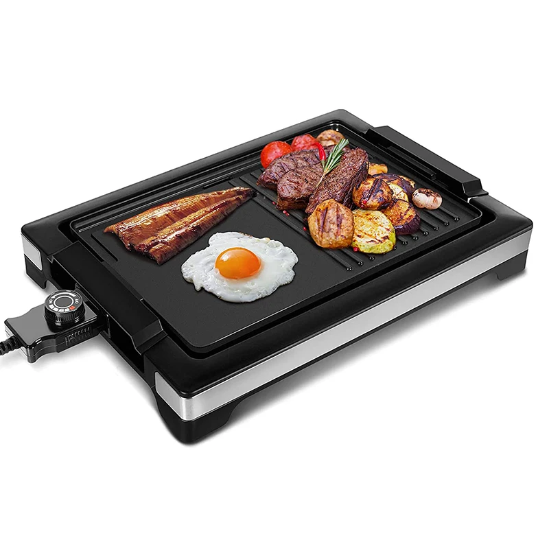 1650W Electric Table Grill with Ceramic Plate Smokeless BBQ Grill  Multi-Purpose Countertop Griddle Grill with Glass Lid