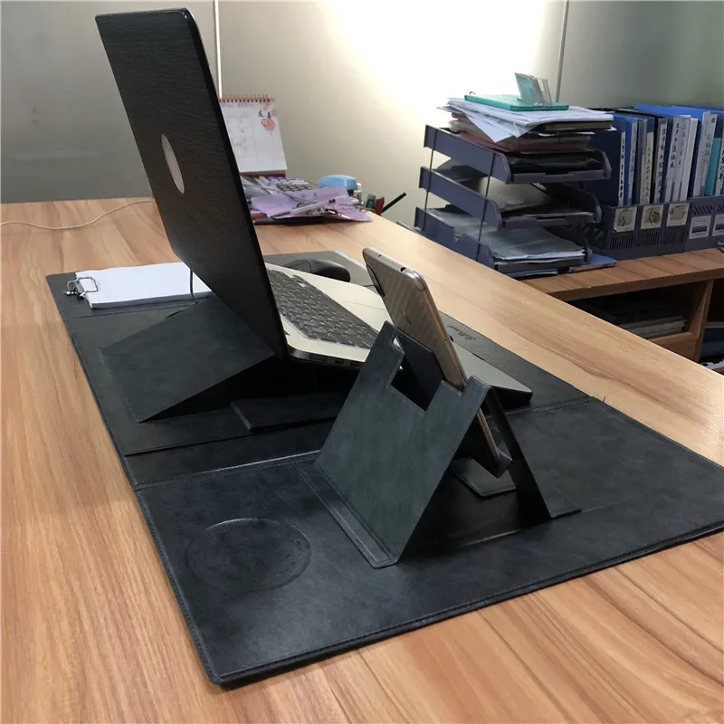 Washable Table Mats with File Folder Stable Adjustable Laptop Phone Holder Stand Bracket Gaming Leather Desk Pad