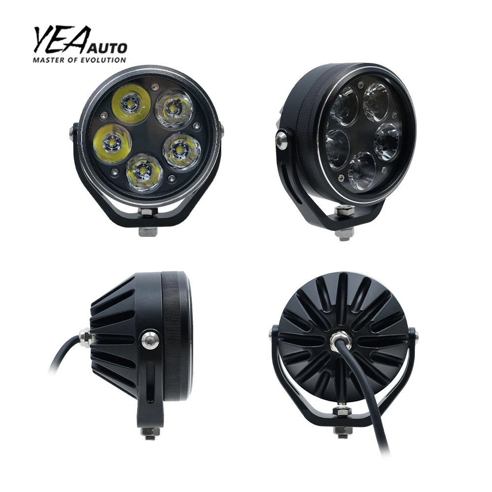 product ya dh5 5 led lens driving light 38 round motorcycle 38 inch yellow color cover headlight spot lamp universal spotlight-2