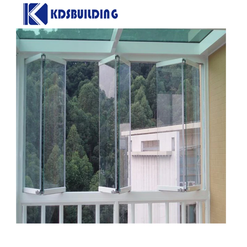KDSBuilding Bi Folding Windows Frameless Tempered Sliding Glass  Bifold Folding Balcony Window