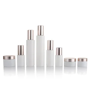 30ml 40ml 50ml 80ml 100ml Pearl White Glass Cosmetic Bottles and Jars for Cosmetic Packaging with Customized Light Gold Lid