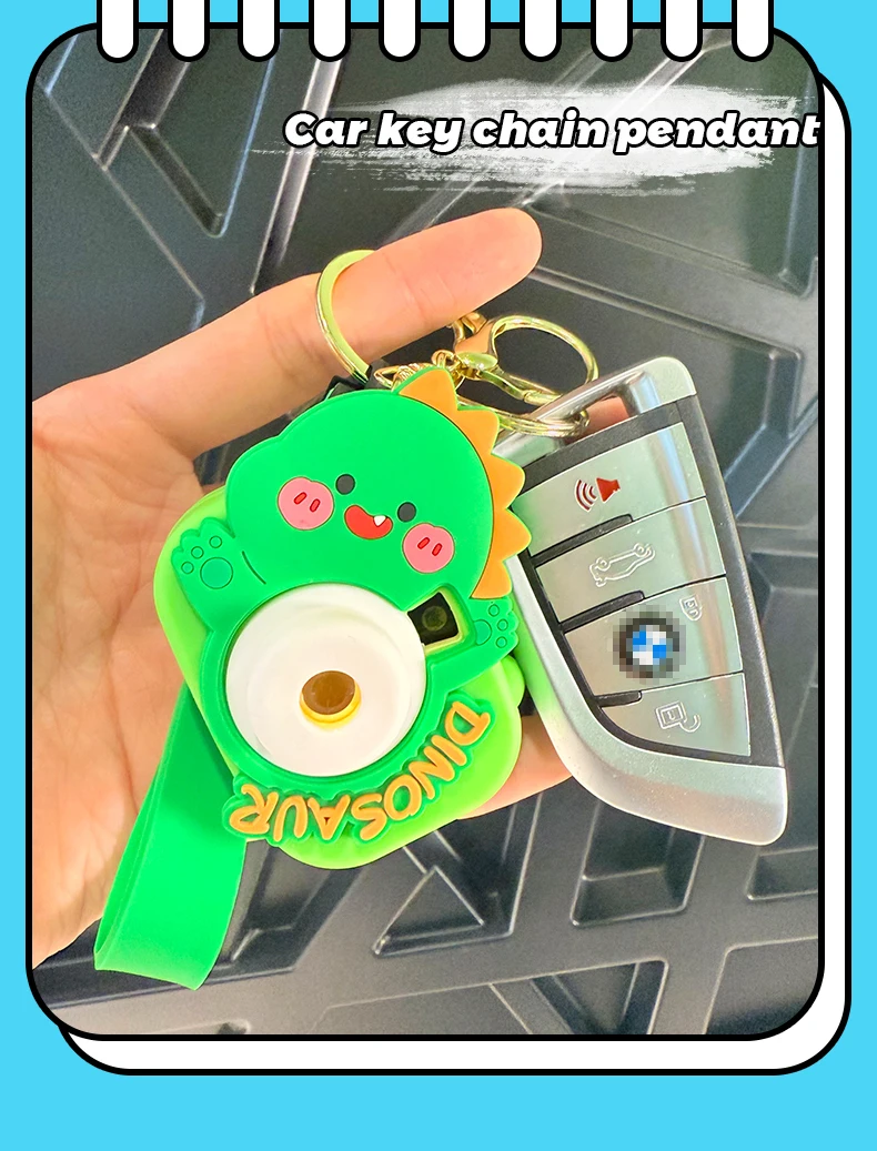 product cartoon dinosaur keychain cute pvc camera design eight switchable patterns optional four colors rubber car keychain decoration575-66