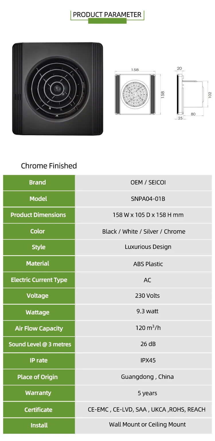 Wall-mounted Exhaust Bathroom Fan, IP45, 5-Year - detail 6