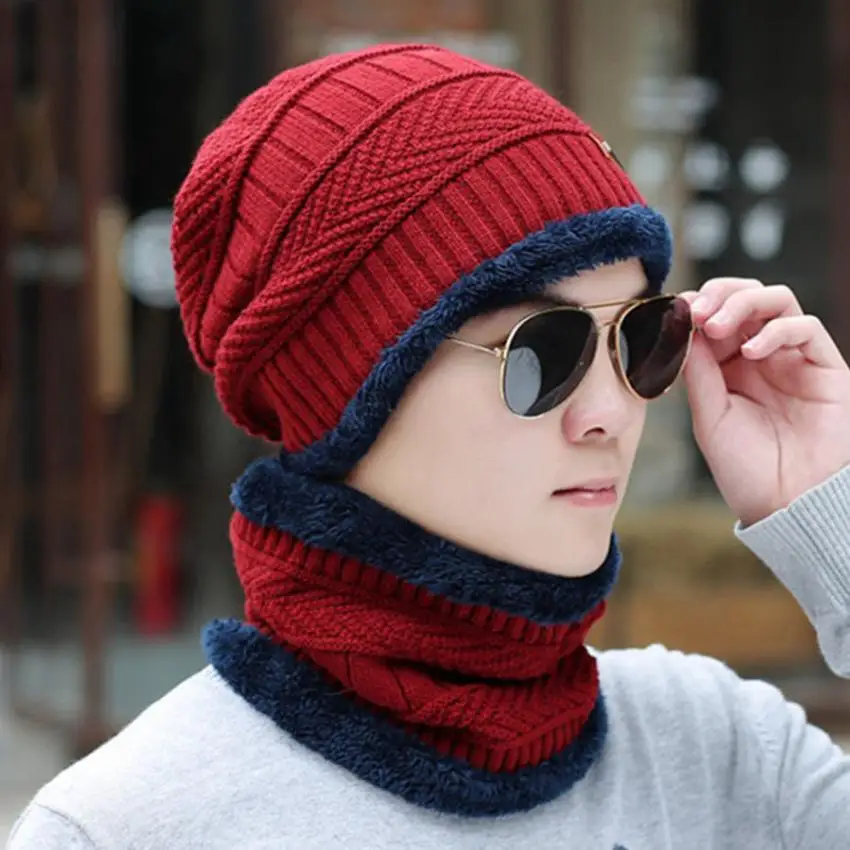 Winter Fleece Lined Knitted Hats Scarf 