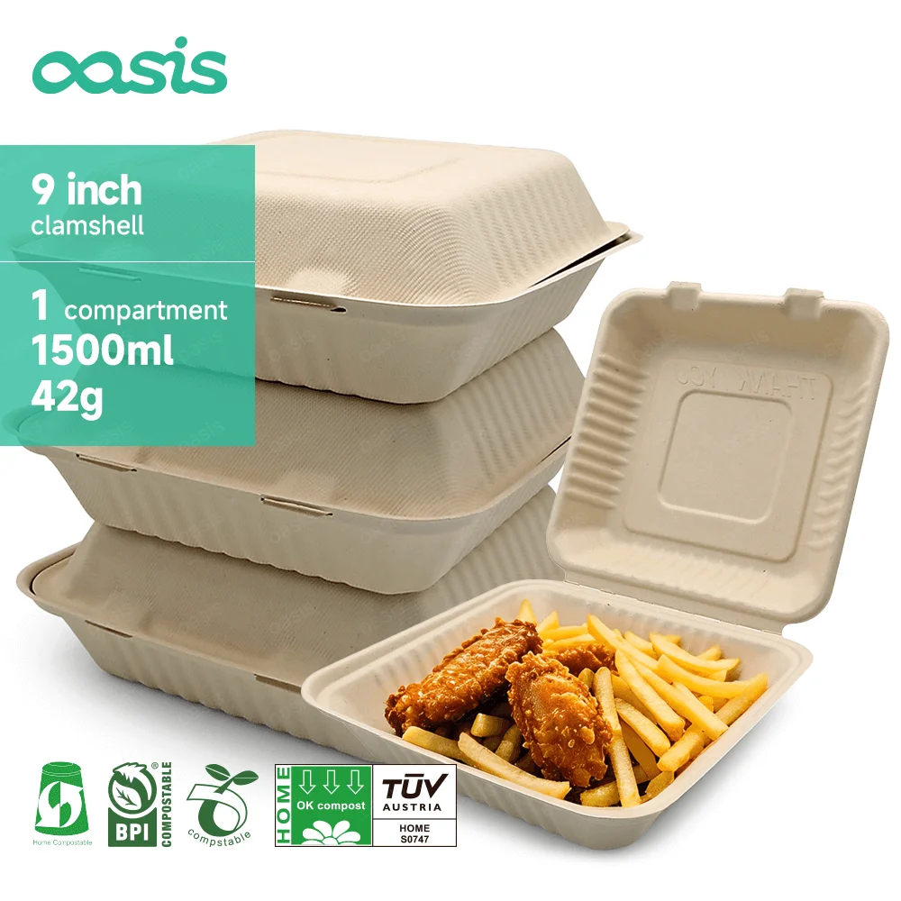 Oasis Manufacture Factory's Compostable Biodegradable Disposable Buger Pulp Paper Box Greaseproof for Food for Sushi Packaging