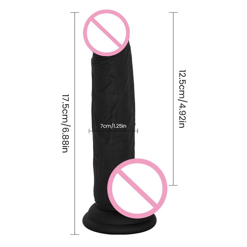 Dildo length and diameter specifications with measurement labels