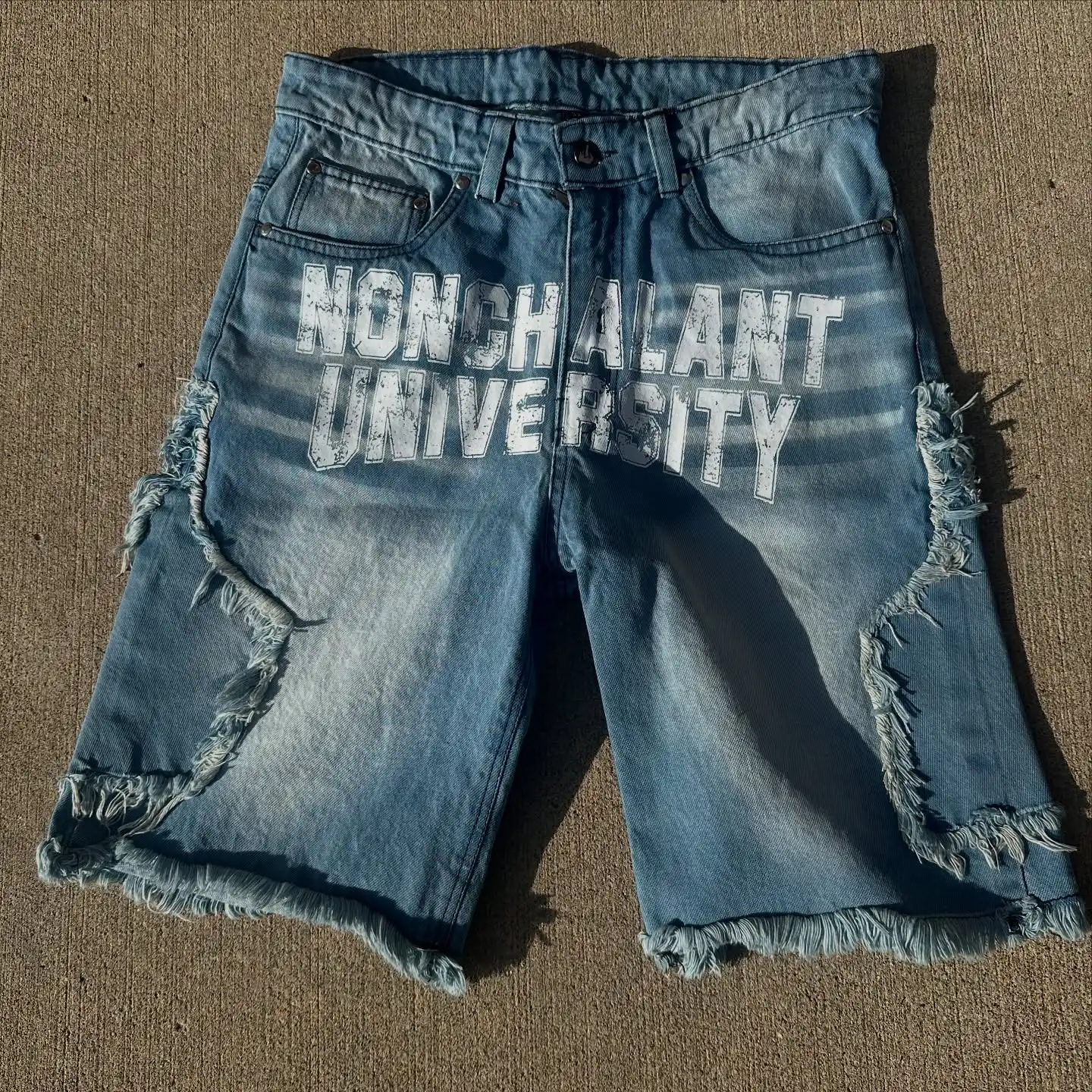 Custom Summer Trousers Patchwork Cotton Patch Embroidered Double Knee Baggy Unisex Bermuda Jeans Short Pant Denim Shorts for Men