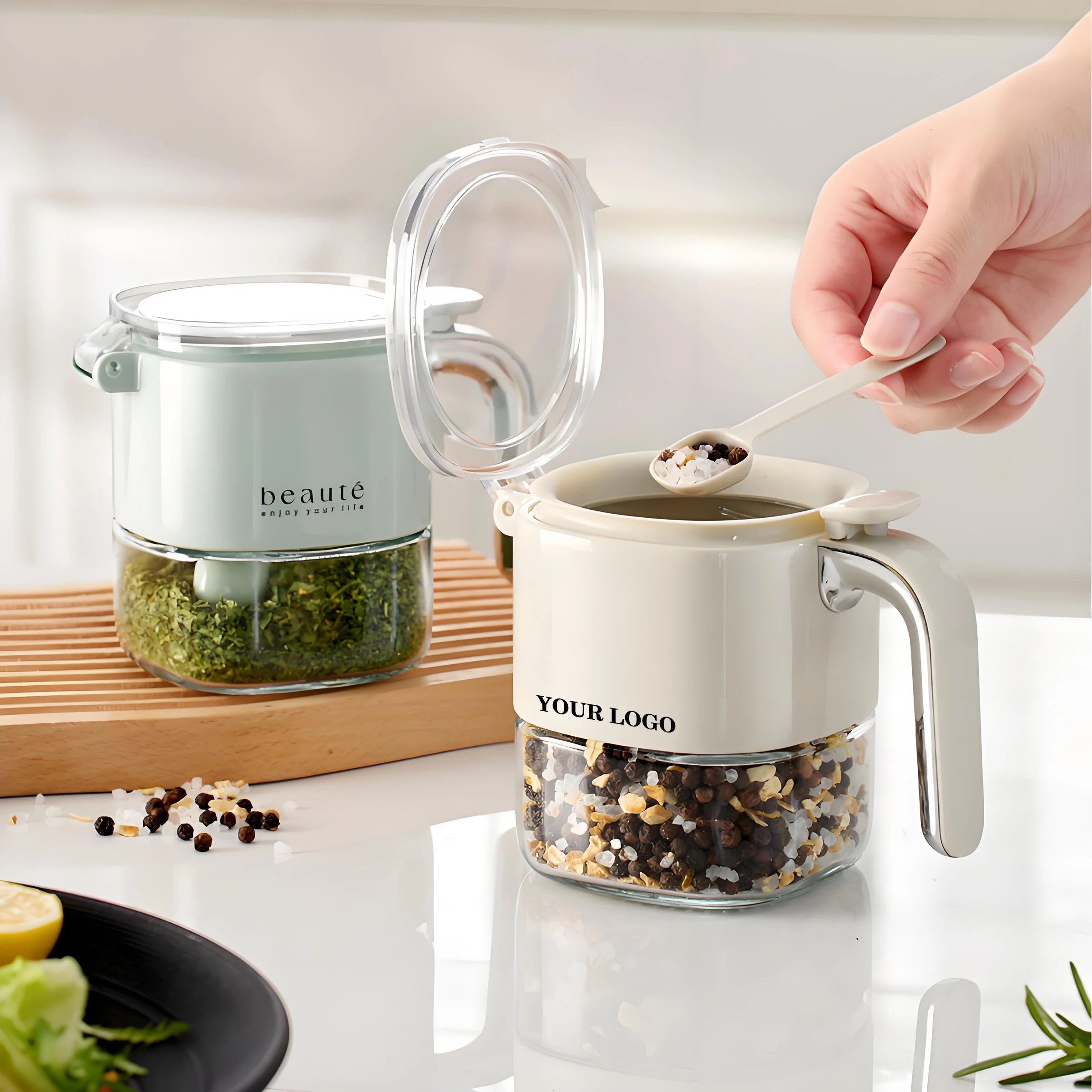 Large Capacity Press-Sealed Glass and PET Spice Seasoning Box Cross-Border Moisture-Proof Kitchen Food Storage Container