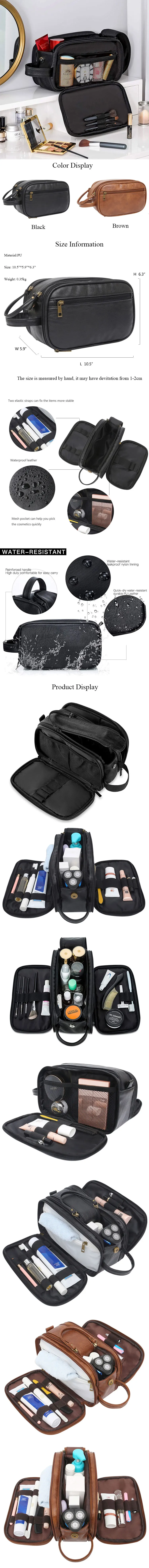 Amazon hot custom logo waterproof leather Toiletry Bag for men Shaving tools Dopp Kit travel organizer wash bag