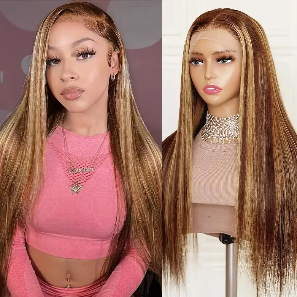 Perucă frontală cu dantelă 13x4, păr uman, drept, blond miere, Ombre, HD, transparentă, cu dantelă frontală, cu păr de păr pentru femei_voghion.com