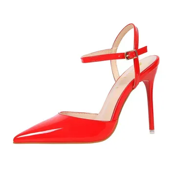 Fashion Lady Sexy Banquet Shoes Women's Thin Heel Pointed Glossy ...