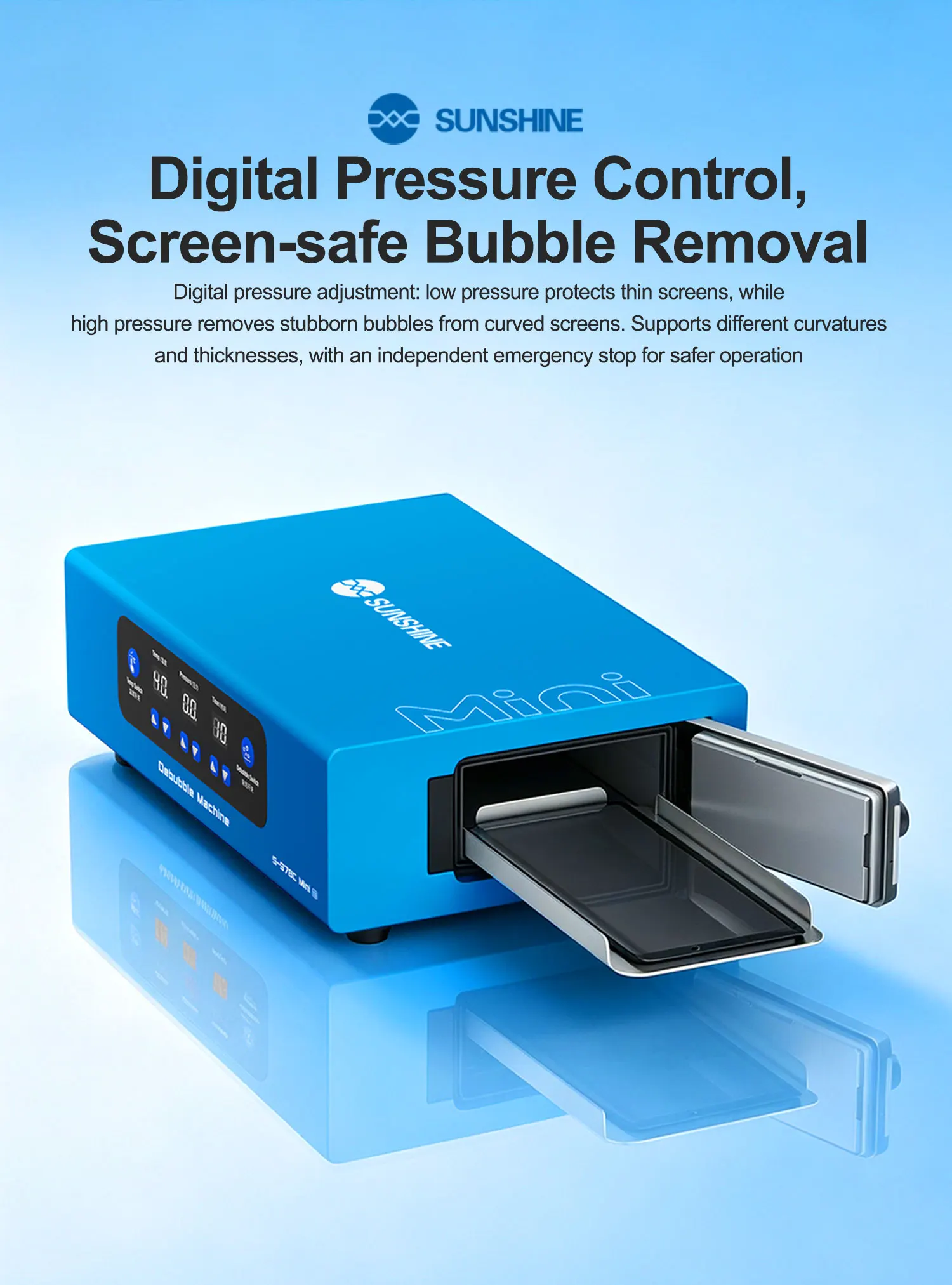 SUNSHINE SS-978C Mini V2.0 Automatic Screen Bubble Remover 7Inch Digital Pressure Control Debubble Machine for LCD Screen Repair