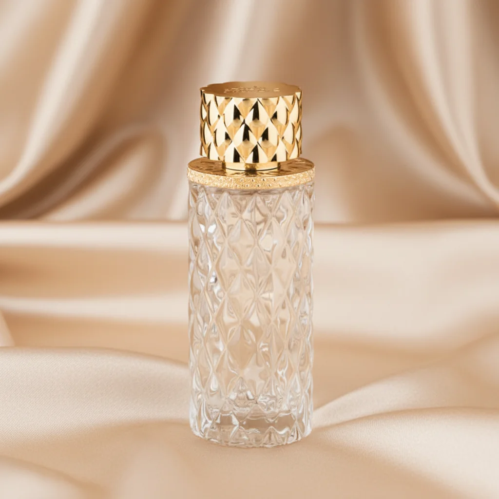 Newest Design Modern Golden Luxury 85ml Round Glass Refillable Perfume Bottle with Gold Cap