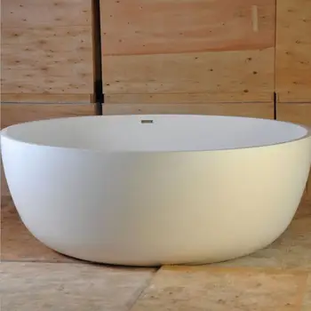 Modern Shaped Backrest Solid Surface Freestanding White Acrylic Bathtub