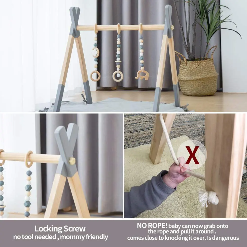 Деревянный складной детский тренажерный зал с ковриком Детская игровая рамка для тренажерного зала подвесные игрушки бара и занятий в спортзале