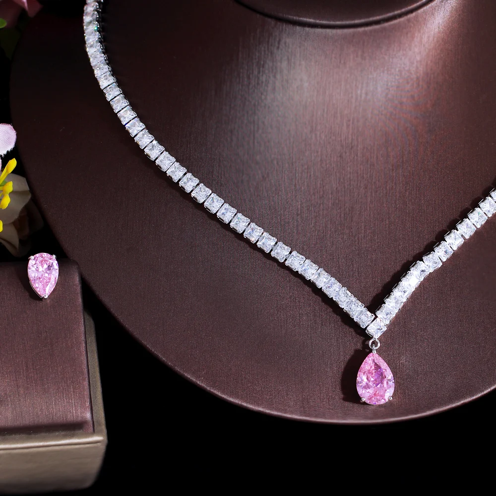 Elegant Shiny Pink Cubic Zirconia Stone Jewelry Sets