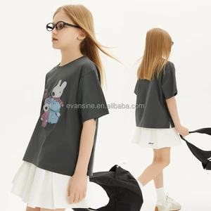 Girls Cartoon Print Top Customizable Apparel Eco Friendly Printing Loose Fit Short Sleeve Tee Versatile Wear