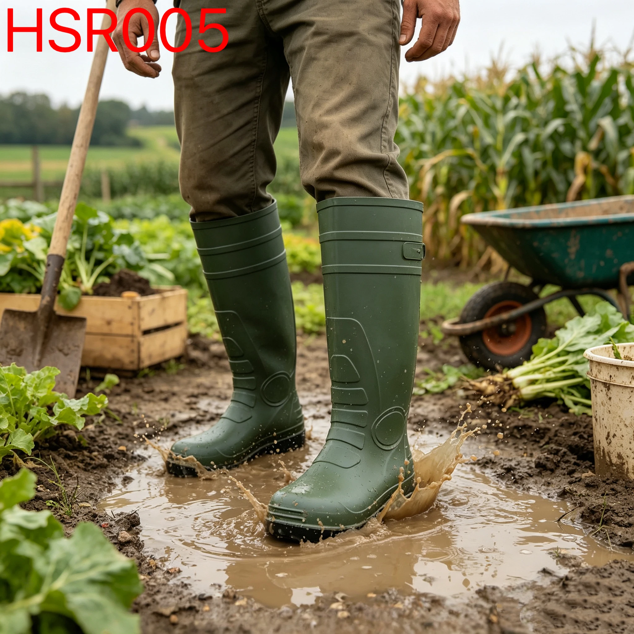 YYR,Aquaculture Work Steel Toe Insert High-calf Gumboots All-season Suitable Integral Molding PVC Green Rain Boots HSR005